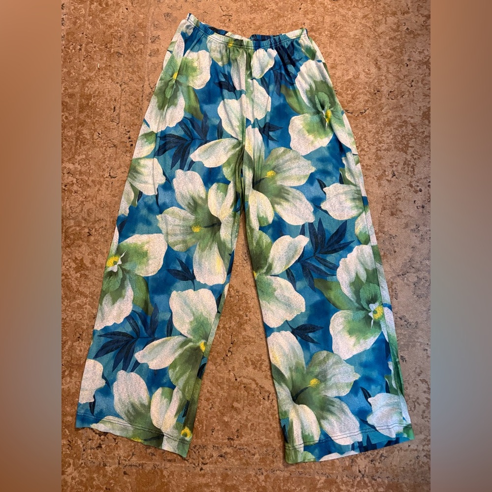vintage Christina Tropical Print Sheer Mesh Beach Pants